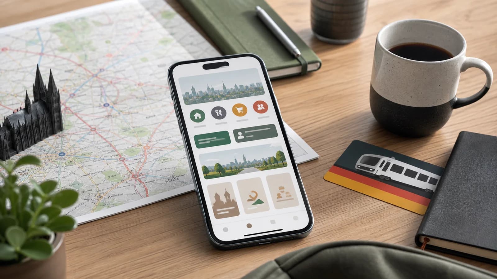 Trailhead mobile app visual on a Germany relocation desk